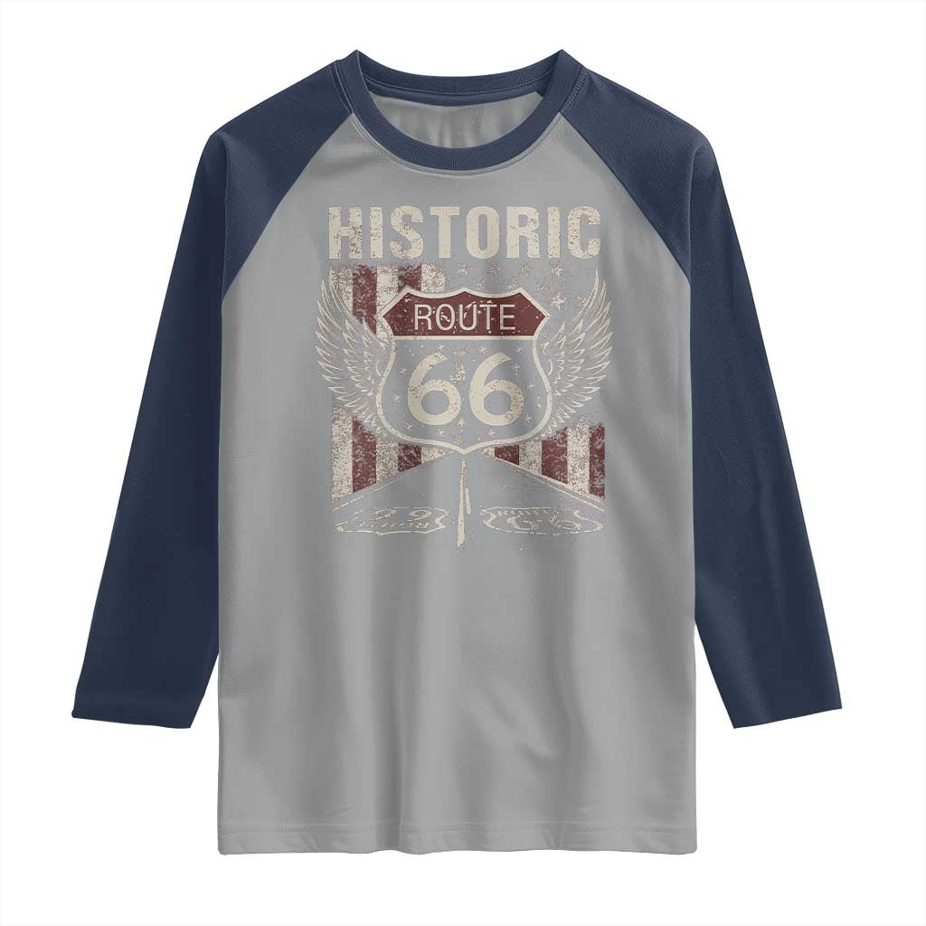 Historic Route Highway 66 Raglan Shirt Vintage American Flag