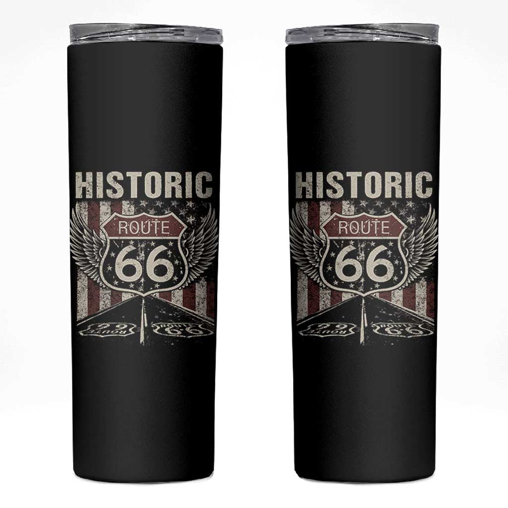 Historic Route Highway 66 Skinny Tumbler Vintage American Flag
