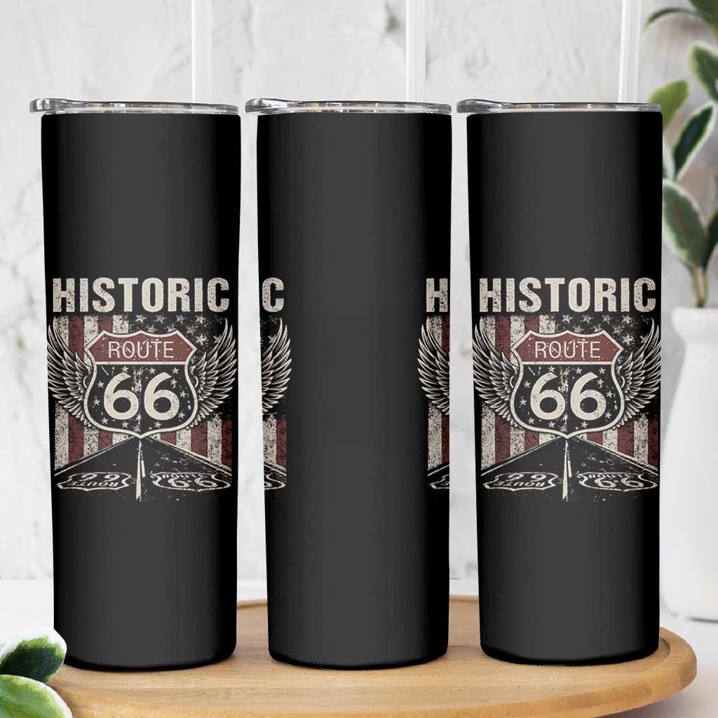 Historic Route Highway 66 Skinny Tumbler Vintage American Flag