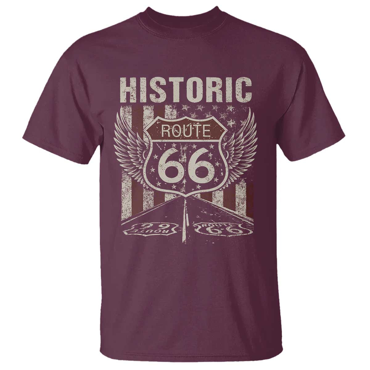 Historic Route Highway 66 T Shirt Vintage American Flag