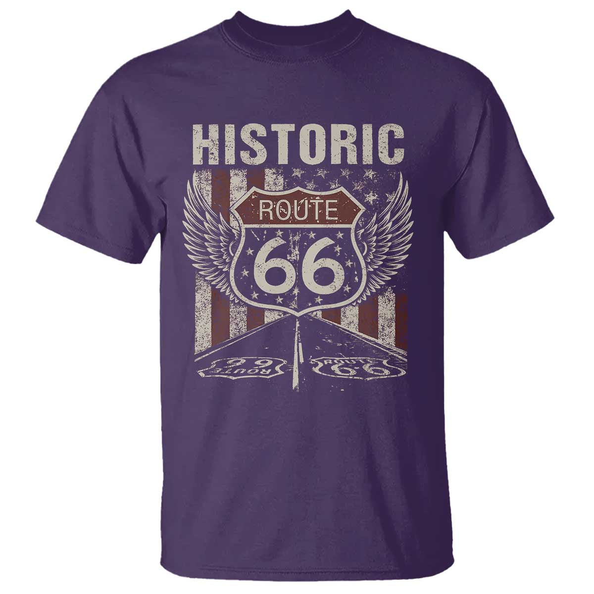 Historic Route Highway 66 T Shirt Vintage American Flag