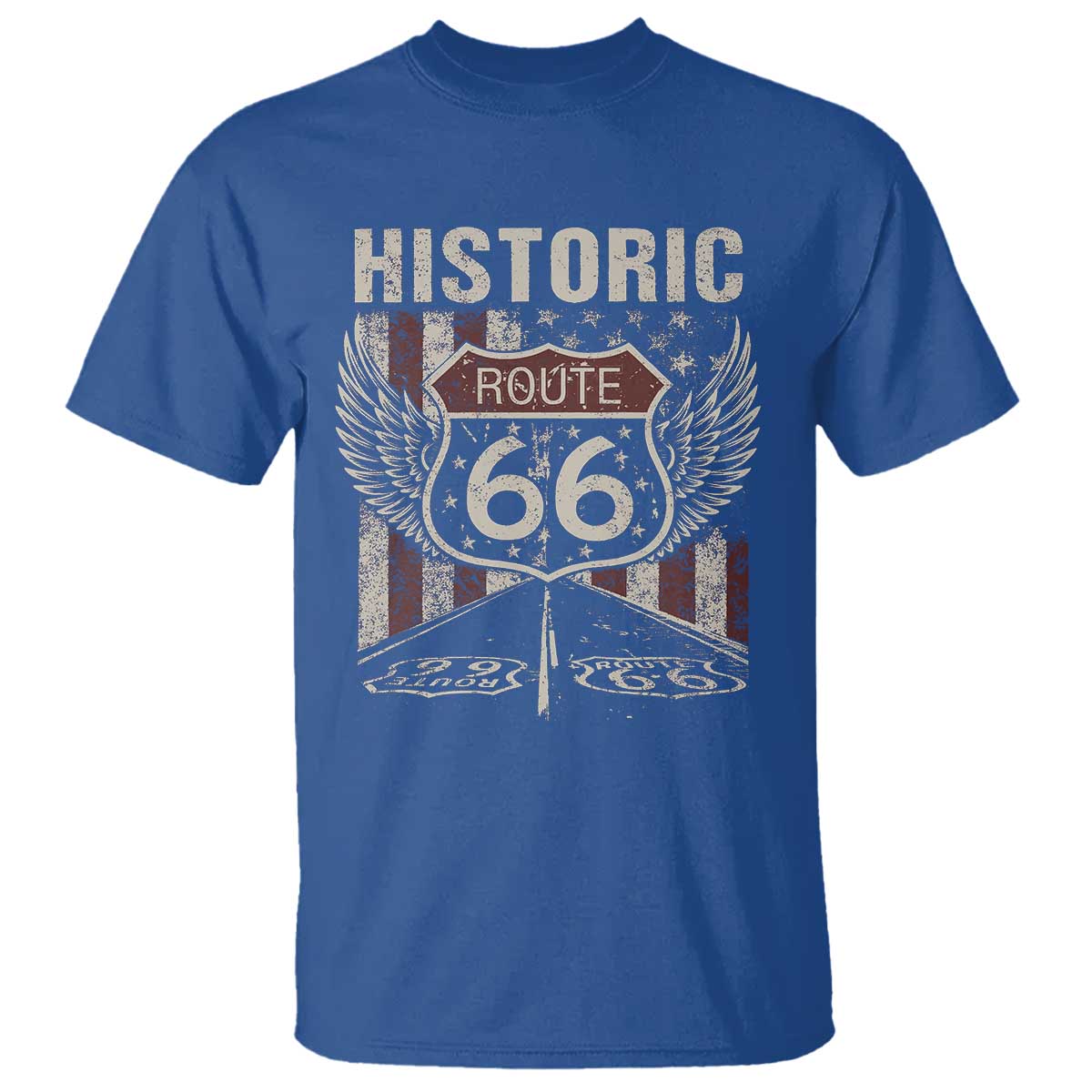Historic Route Highway 66 T Shirt Vintage American Flag