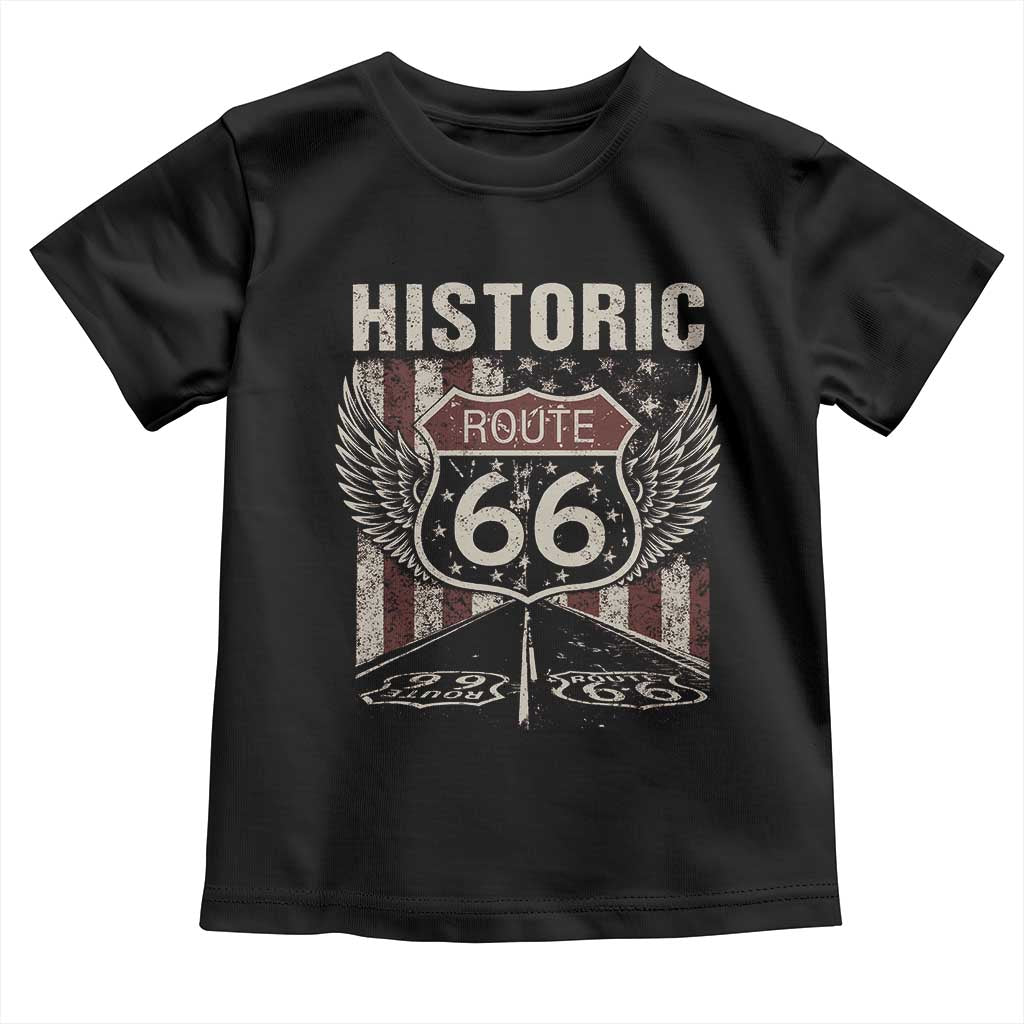 Historic Route Highway 66 Toddler T Shirt Vintage American Flag