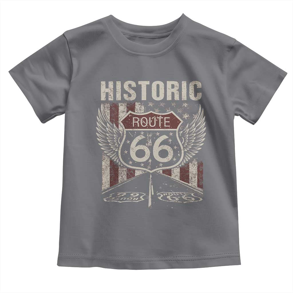 Historic Route Highway 66 Toddler T Shirt Vintage American Flag