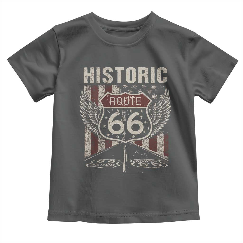 Historic Route Highway 66 Toddler T Shirt Vintage American Flag