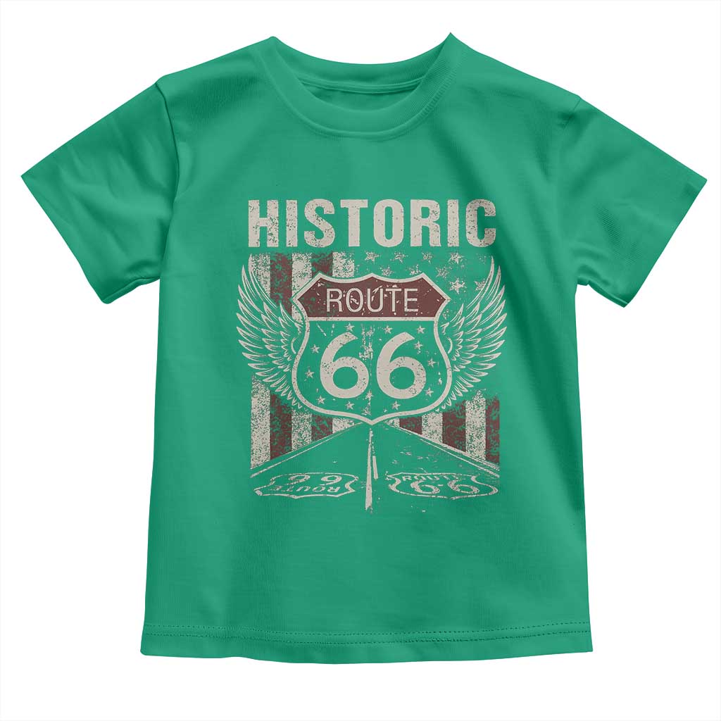 Historic Route Highway 66 Toddler T Shirt Vintage American Flag