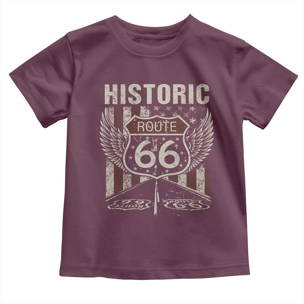 Historic Route Highway 66 Toddler T Shirt Vintage American Flag