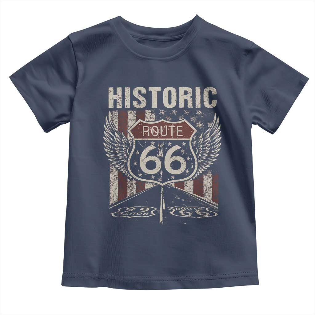 Historic Route Highway 66 Toddler T Shirt Vintage American Flag