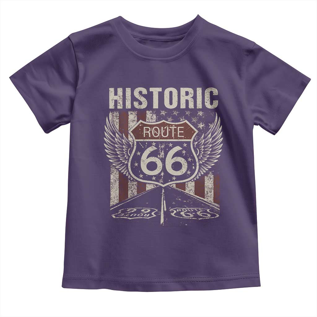 Historic Route Highway 66 Toddler T Shirt Vintage American Flag