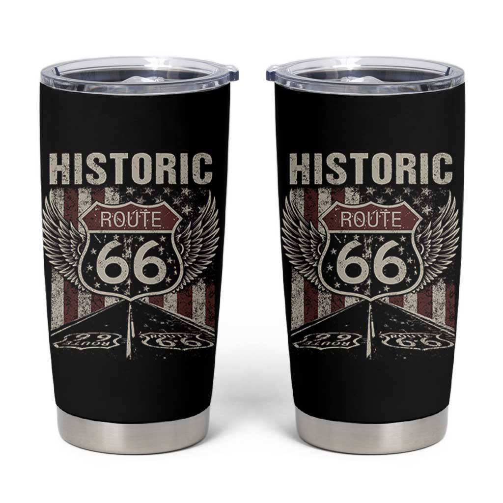 Historic Route Highway 66 Tumbler Cup Vintage American Flag