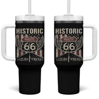 Historic Route Highway 66 Tumbler With Handle Vintage American Flag