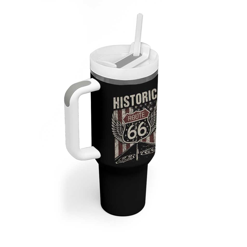 Historic Route Highway 66 Tumbler With Handle Vintage American Flag