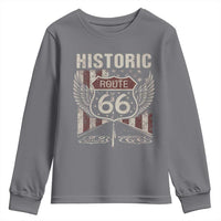 Historic Route Highway 66 Youth Sweatshirt Vintage American Flag