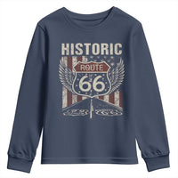 Historic Route Highway 66 Youth Sweatshirt Vintage American Flag