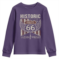Historic Route Highway 66 Youth Sweatshirt Vintage American Flag