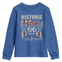 Historic Route Highway 66 Youth Sweatshirt Vintage American Flag