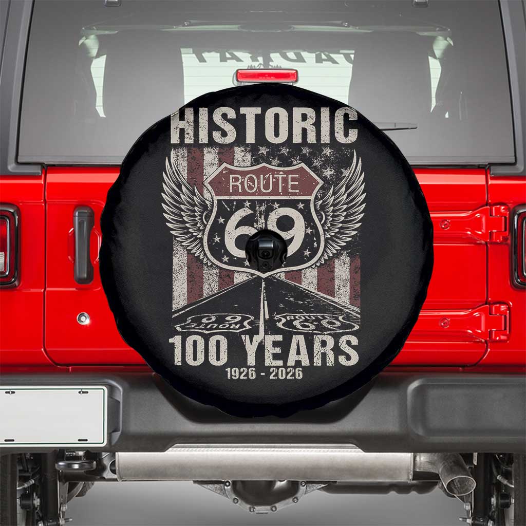 Historic US Route 69 100 Years Anniversary Spare Tire Cover Highway Road Sign Wings Vintage American Flag