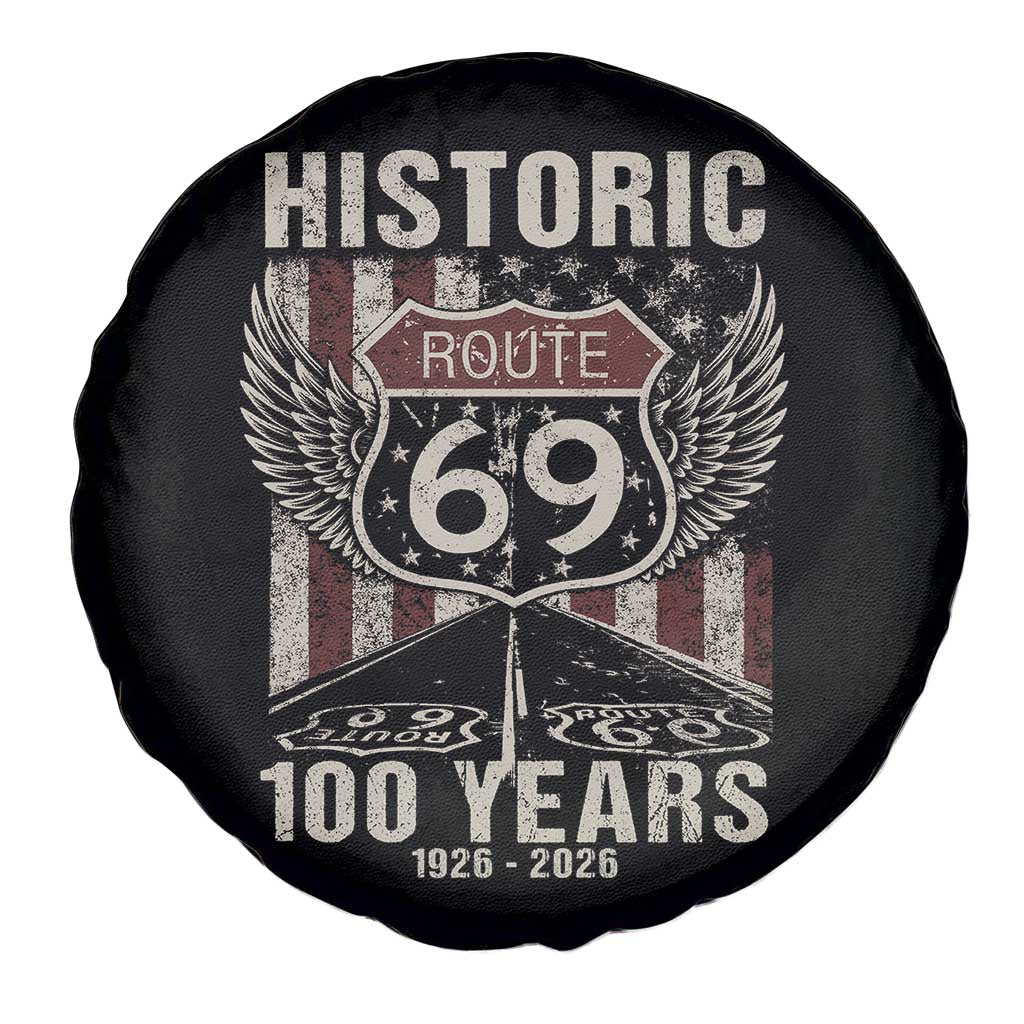Historic US Route 69 100 Years Anniversary Spare Tire Cover Highway Road Sign Wings Vintage American Flag