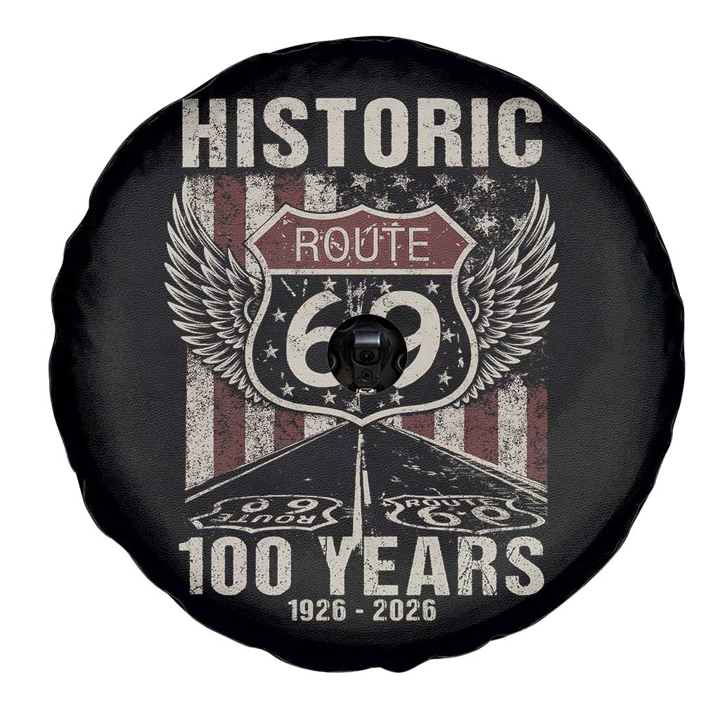 Historic US Route 69 100 Years Anniversary Spare Tire Cover Highway Road Sign Wings Vintage American Flag