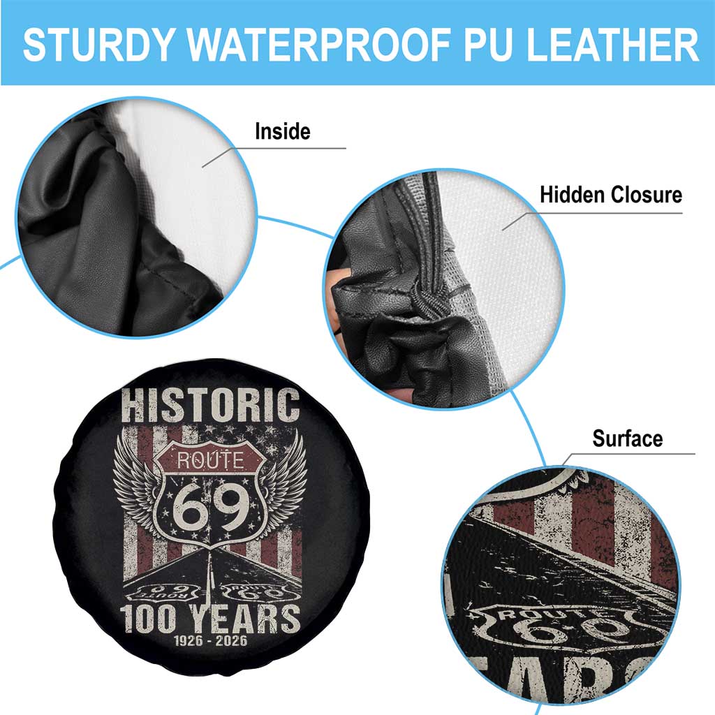 Historic US Route 69 100 Years Anniversary Spare Tire Cover Highway Road Sign Wings Vintage American Flag