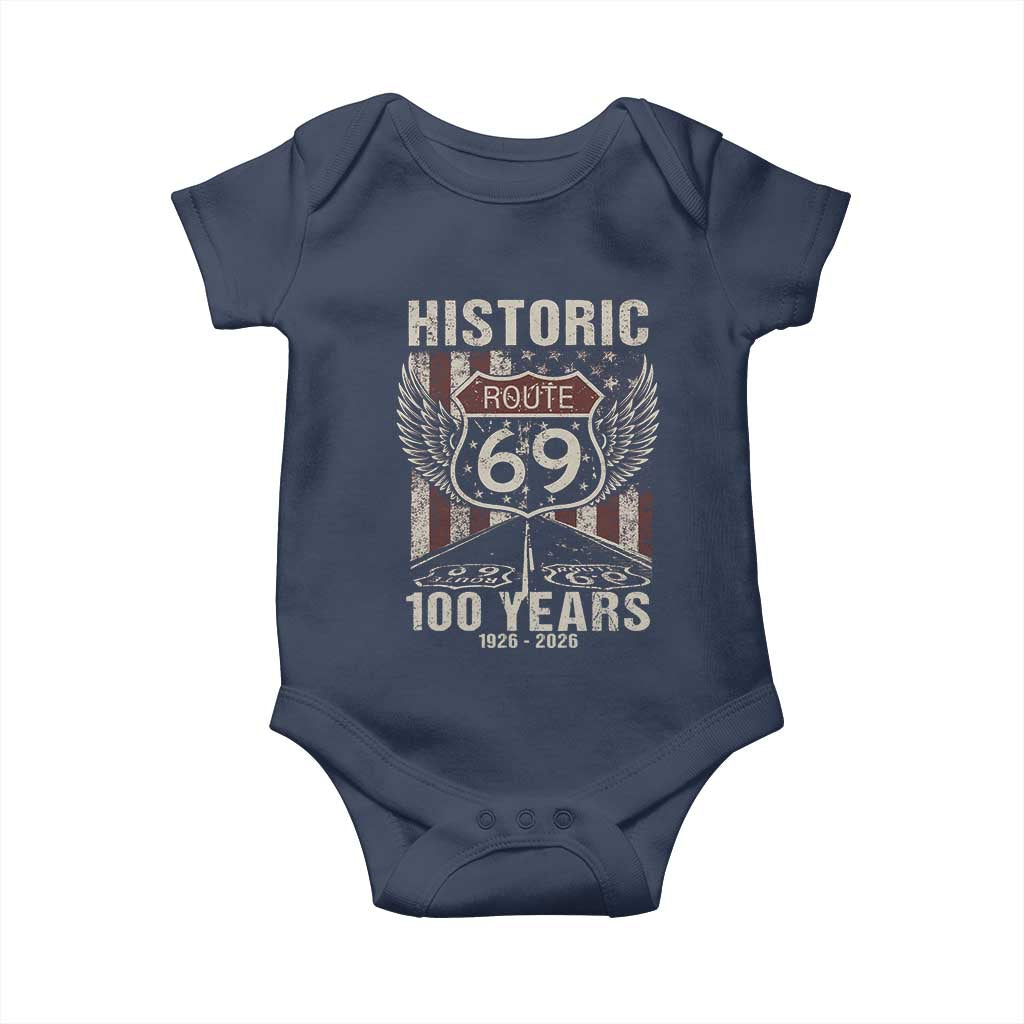 Historic US Route 69 100 Years Anniversary Baby Onesie Highway Road Sign Wings Vintage American Flag