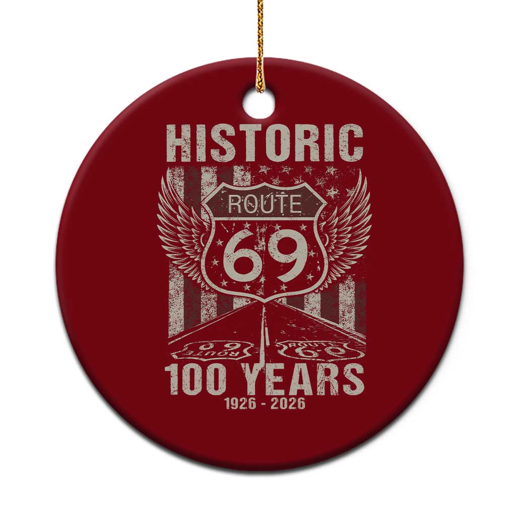 Historic US Route 69 100 Years Anniversary Ceramic Ornament Highway Road Sign Wings Vintage American Flag