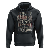 Historic US Route 69 100 Years Anniversary Hoodie Highway Road Sign Wings Vintage American Flag