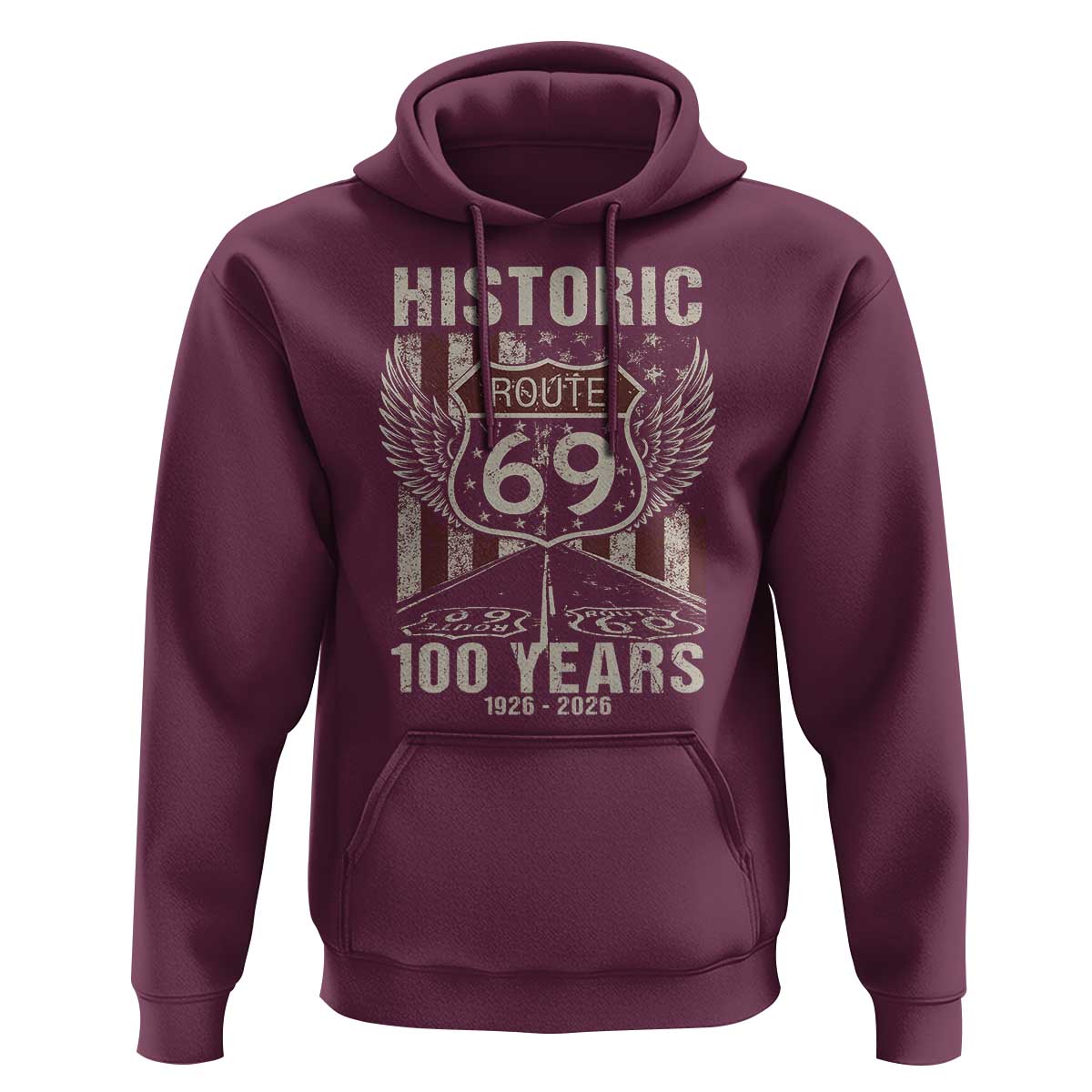 Historic US Route 69 100 Years Anniversary Hoodie Highway Road Sign Wings Vintage American Flag