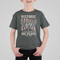 Historic US Route 69 100 Years Anniversary T Shirt For Kid Highway Road Sign Wings Vintage American Flag