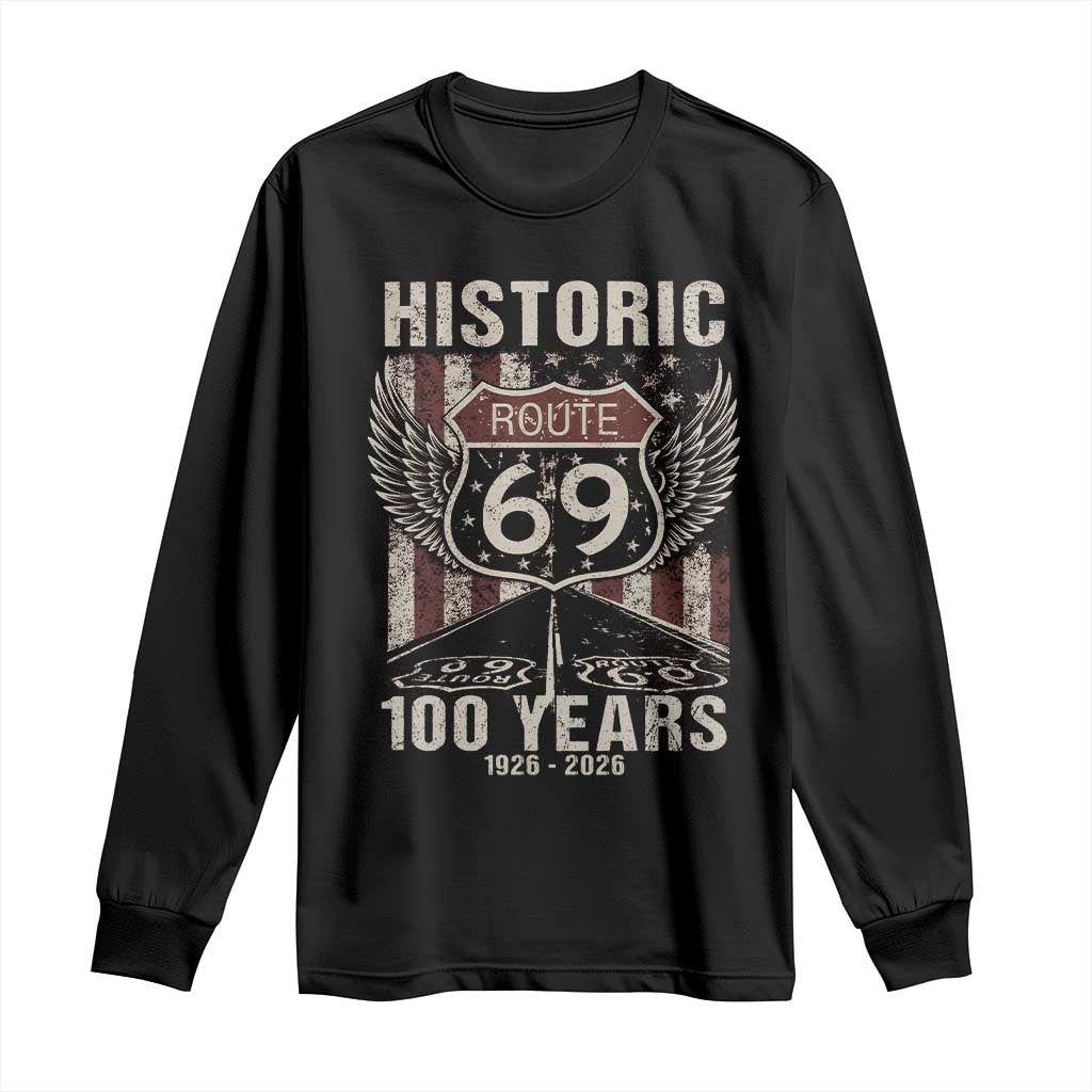Historic US Route 69 100 Years Anniversary Long Sleeve Shirt Highway Road Sign Wings Vintage American Flag