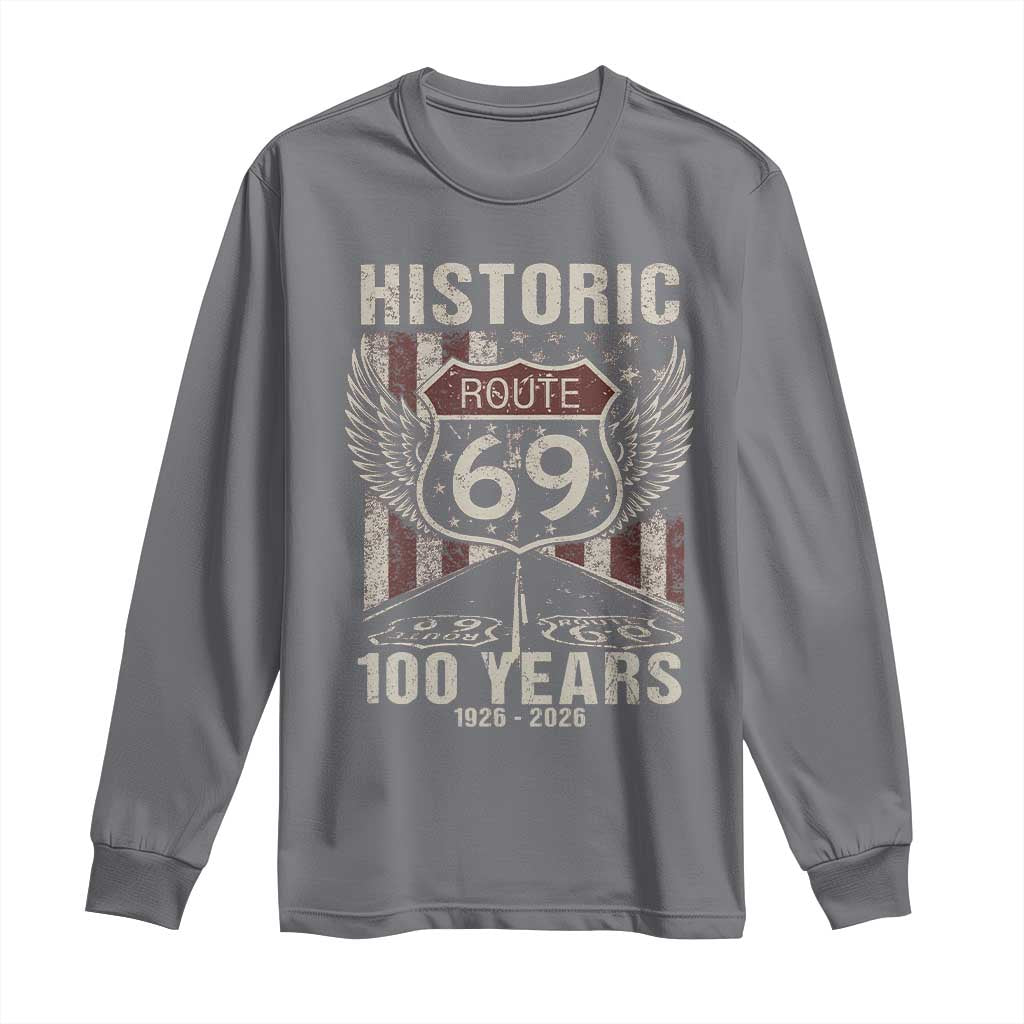 Historic US Route 69 100 Years Anniversary Long Sleeve Shirt Highway Road Sign Wings Vintage American Flag