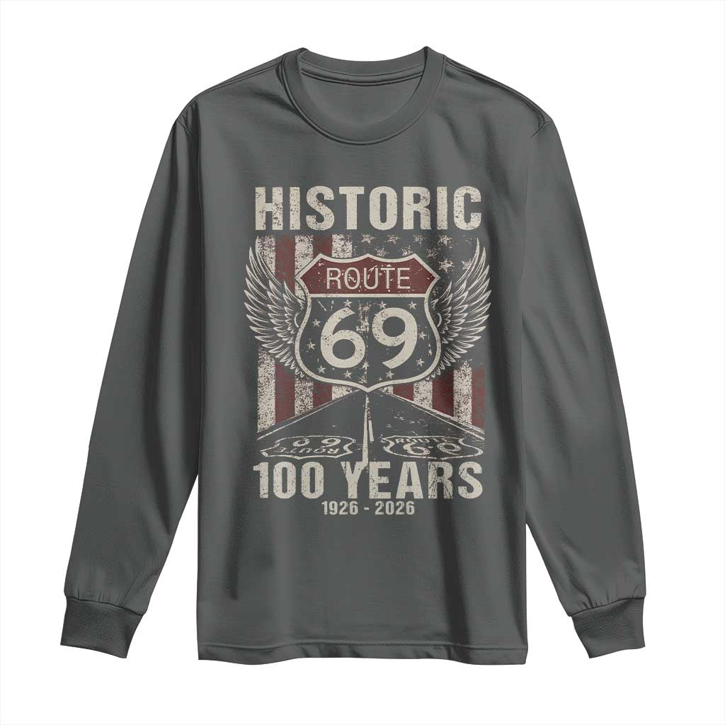 Historic US Route 69 100 Years Anniversary Long Sleeve Shirt Highway Road Sign Wings Vintage American Flag