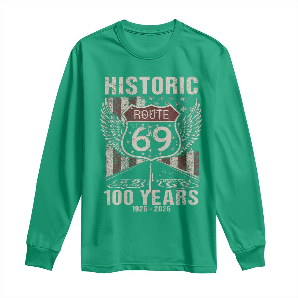 Historic US Route 69 100 Years Anniversary Long Sleeve Shirt Highway Road Sign Wings Vintage American Flag