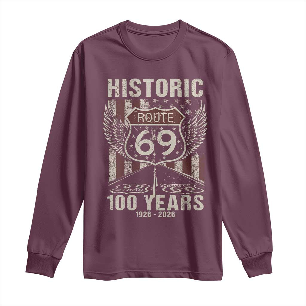 Historic US Route 69 100 Years Anniversary Long Sleeve Shirt Highway Road Sign Wings Vintage American Flag