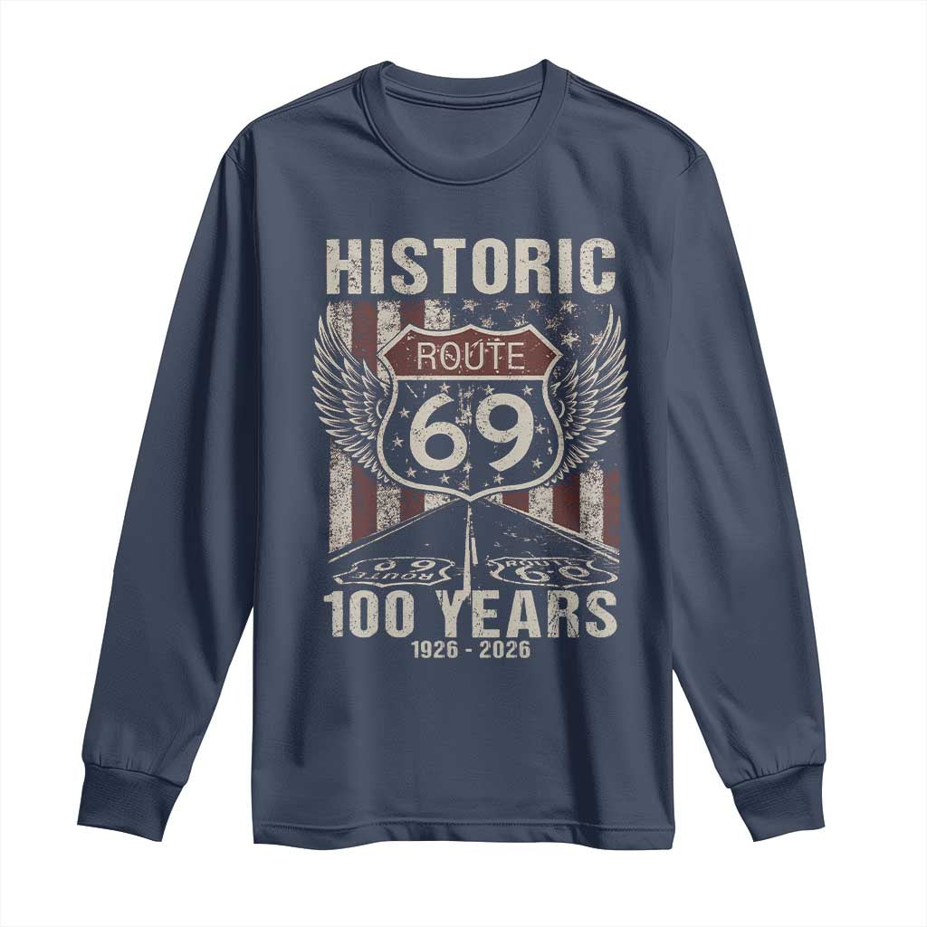 Historic US Route 69 100 Years Anniversary Long Sleeve Shirt Highway Road Sign Wings Vintage American Flag