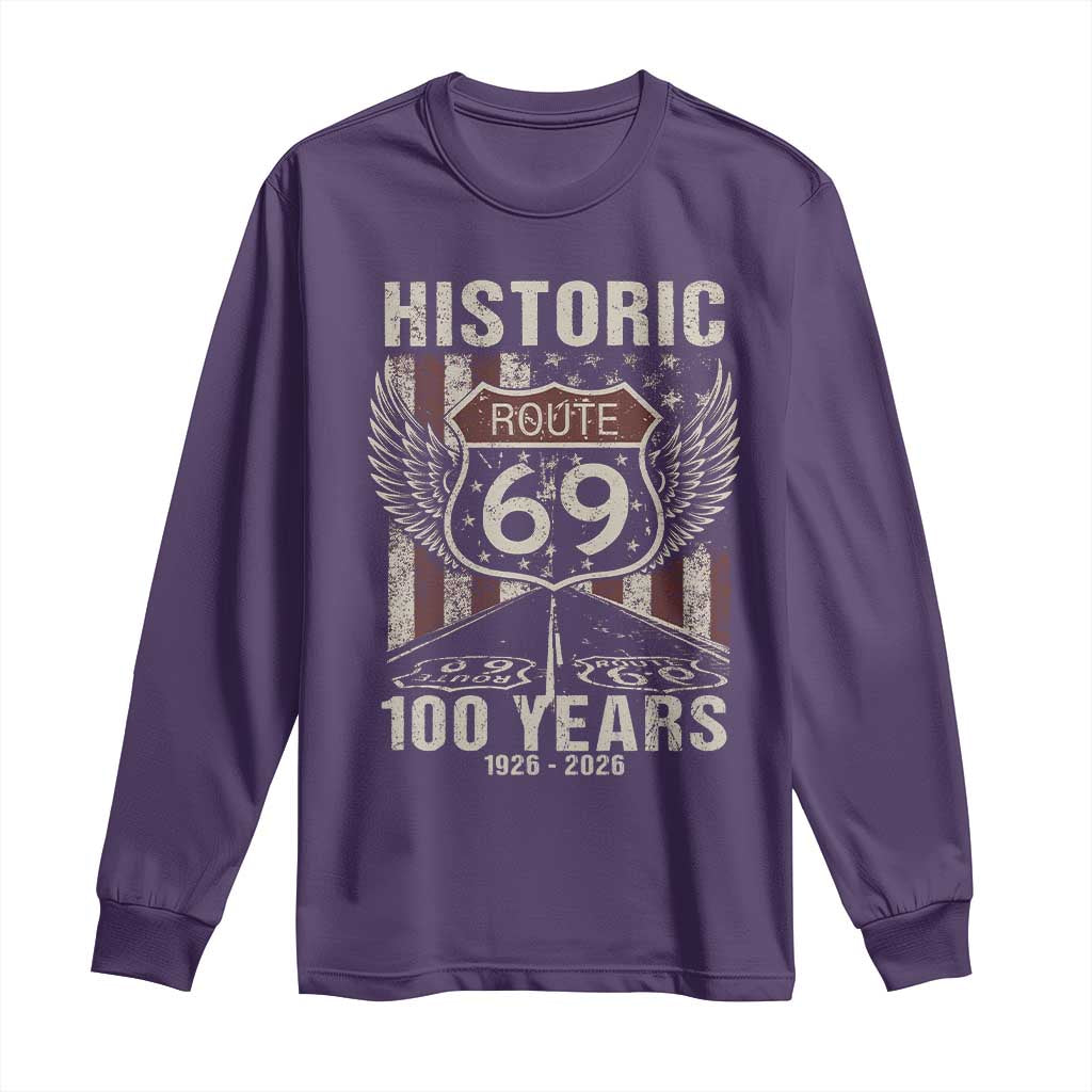 Historic US Route 69 100 Years Anniversary Long Sleeve Shirt Highway Road Sign Wings Vintage American Flag