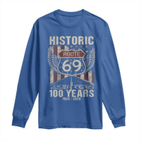 Historic US Route 69 100 Years Anniversary Long Sleeve Shirt Highway Road Sign Wings Vintage American Flag