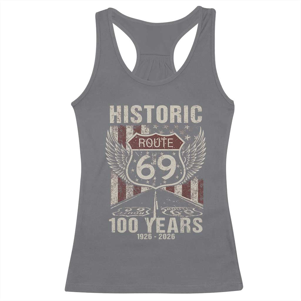 Historic US Route 69 100 Years Anniversary Racerback Tank Top Highway Road Sign Wings Vintage American Flag