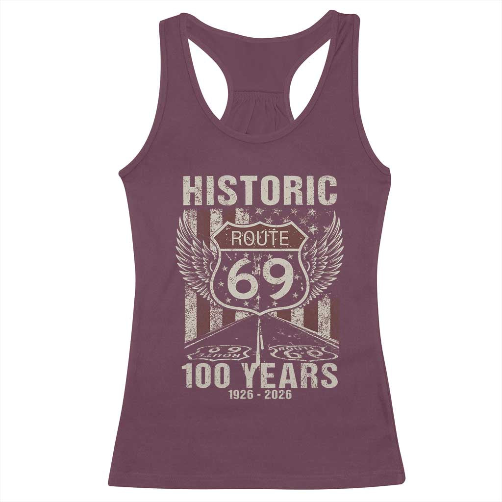 Historic US Route 69 100 Years Anniversary Racerback Tank Top Highway Road Sign Wings Vintage American Flag