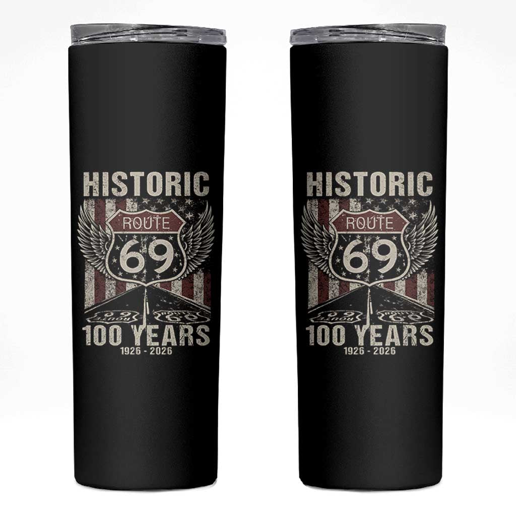 Historic US Route 69 100 Years Anniversary Skinny Tumbler Highway Road Sign Wings Vintage American Flag