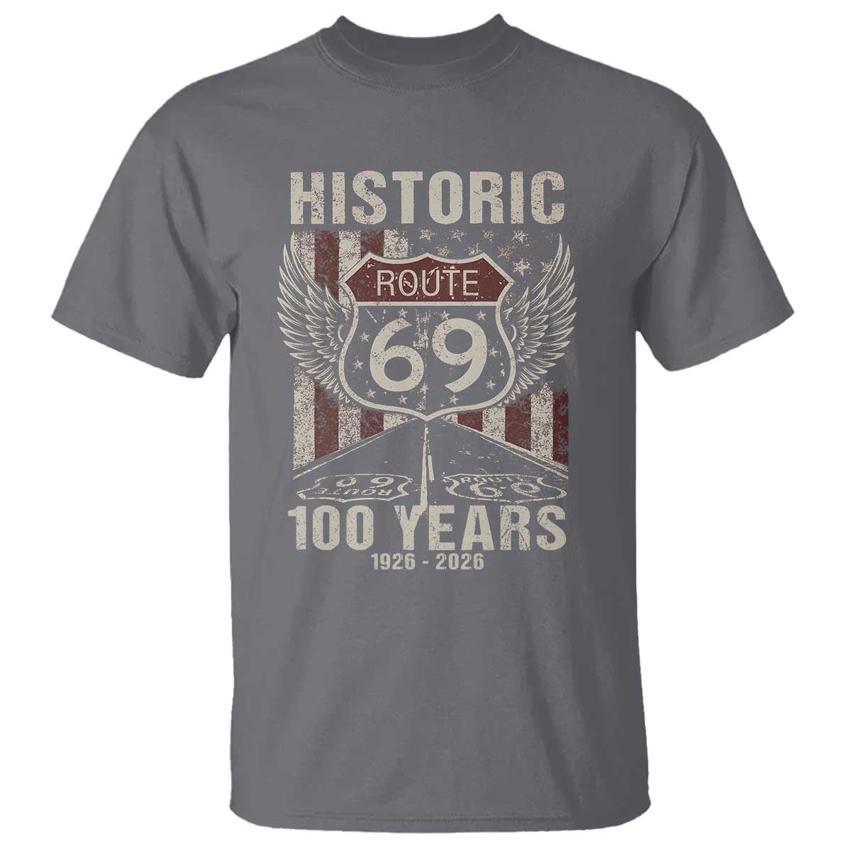 Historic US Route 69 100 Years Anniversary T Shirt Highway Road Sign Wings Vintage American Flag