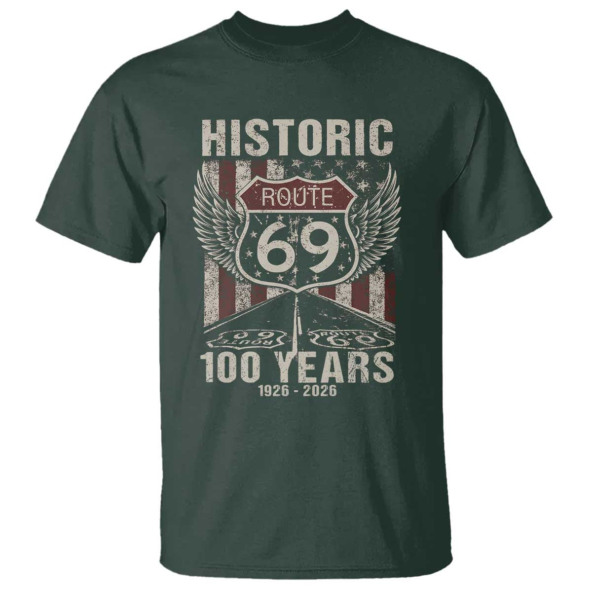 Historic US Route 69 100 Years Anniversary T Shirt Highway Road Sign Wings Vintage American Flag