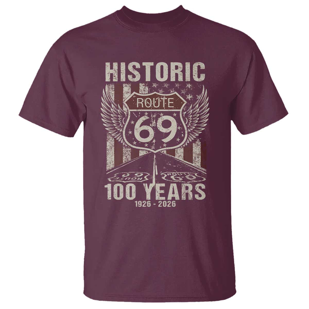 Historic US Route 69 100 Years Anniversary T Shirt Highway Road Sign Wings Vintage American Flag