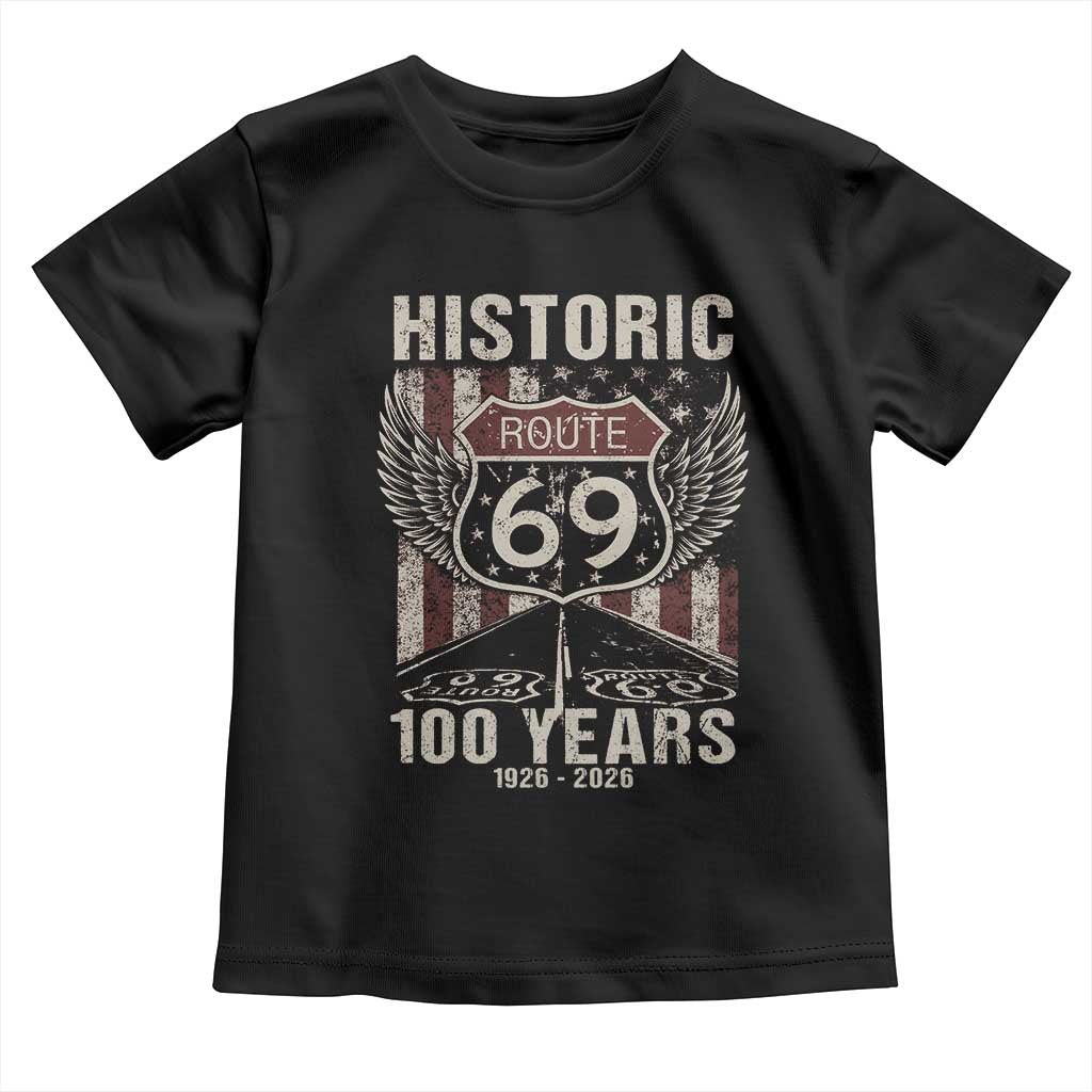 Historic US Route 69 100 Years Anniversary Toddler T Shirt Highway Road Sign Wings Vintage American Flag
