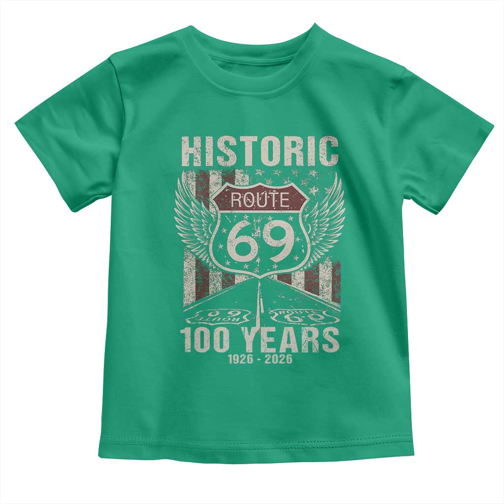 Historic US Route 69 100 Years Anniversary Toddler T Shirt Highway Road Sign Wings Vintage American Flag