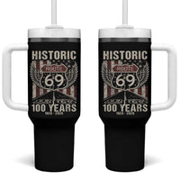 Historic US Route 69 100 Years Anniversary Tumbler With Handle Highway Road Sign Wings Vintage American Flag