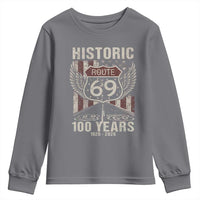 Historic US Route 69 100 Years Anniversary Youth Sweatshirt Highway Road Sign Wings Vintage American Flag