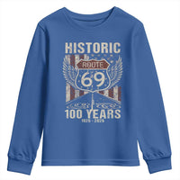 Historic US Route 69 100 Years Anniversary Youth Sweatshirt Highway Road Sign Wings Vintage American Flag