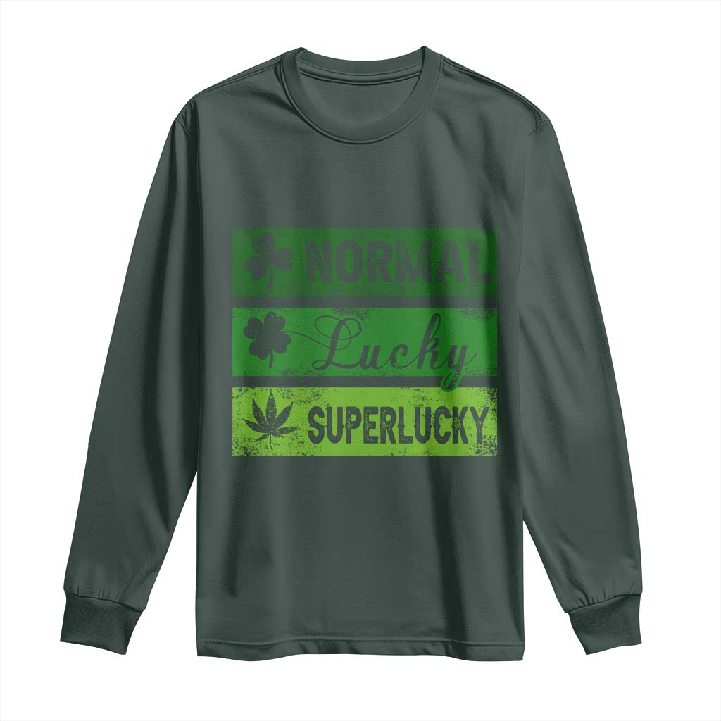 Funny St Patrick's Day Cannabis Weed Long Sleeve Shirt Normal Shamrock Lucky Clover Super Lucky Weed