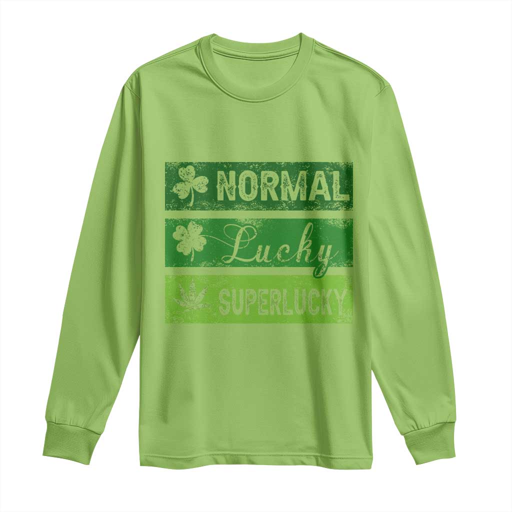 Funny St Patrick's Day Cannabis Weed Long Sleeve Shirt Normal Shamrock Lucky Clover Super Lucky Weed